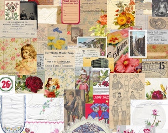 Vintage Ephemera Pack 21 Digital Junk Journal Kit Includes Vintage Linens Ledger Paper Antique Papers Ads Labels Tag And More 30+ Pcs