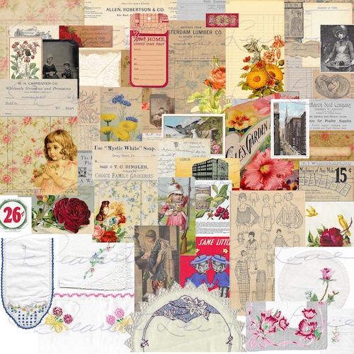 Vintage Ephemera Pack 24 Digital Junk Journal Kit Includes Etsy