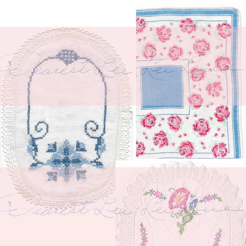 Digital Vintage Linens Pack 3 Printable Embroidered Linens Hankies ...