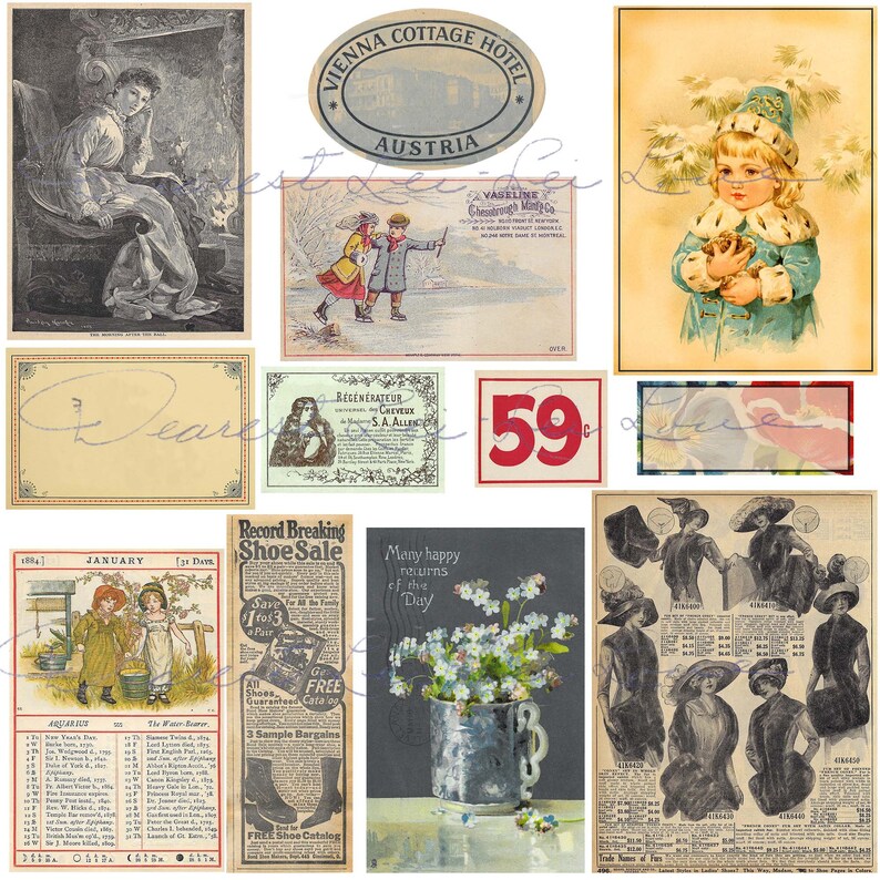Vintage Ephemera Pack 26 Digital Junk Journal Kit Includes Vintage