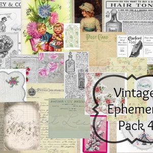 Vintage Ephemera Digital Pack 4 ropa de cama manuscrita guión carta postales tarjetas de comercio imprimibles grandes para diarios basura Scrapbooking