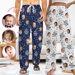 Meilleur papa de tous les temps Pantalon de pyjama avec visages, cadeaux de fête des pères pour papa et maman, pantalon de pyjama pour femme, pyjama personnalisé avec visage, pyjama personnalisé
