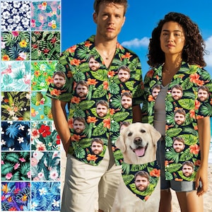 Custom Face Hawaiian Shirt: Personalized Couple Photo Button-Up