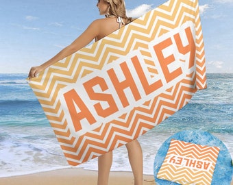 Retro Line Custom Beach Towel, Custom Name Bath Towel, Vintage Style Name Bath Towel, Beach Towel With Name, Outside Birthday Vacation Gift