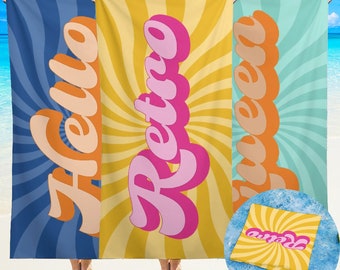 RETRO Groove Beach Towel, Custom Name Bath Towel, Retro 70's Style Custom Name Towel, Beach Towel With Name, Outside Birthday Vacation Gift