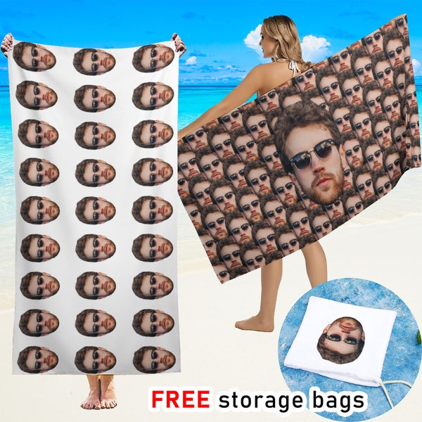 Personalized Beach Towel with Photo Face, Custom Face Bath Towel, Custom Pool Towel, Beach Towel With Picture,Outside Birthday Vacation Gift