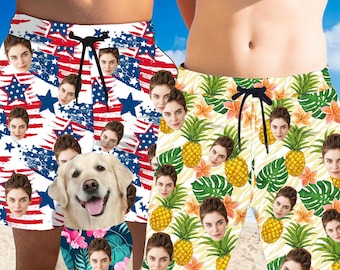 Custom Face Swim Trunks: Personalized Hawaiian Beach Shorts