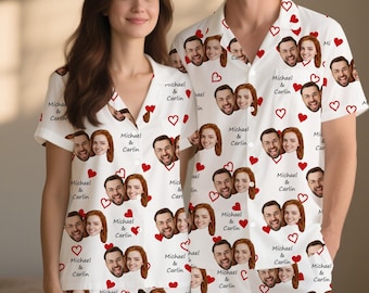Personalized Couple Pajama Set: Custom Face & Name Summer Sleepwear