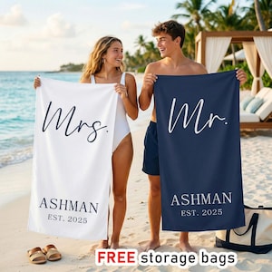 Personalized Mr. & Mrs. Beach Towel: Custom Newlywed Gift