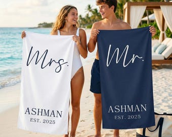 Personalized Mr. & Mrs. Beach Towel: Custom Newlywed Gift