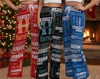 Custom Name Pajama Pants, Pajamas with Text for Women Men