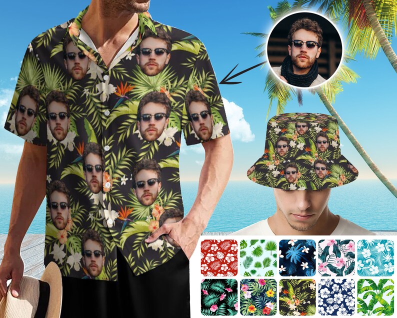 Custom Hawaiian Shirt with Faces, Personalized Hawaiian Shirt for Bachelor Party, Custom Group Shirt, Face Hawaiian Shirt Men Women Kid image 1