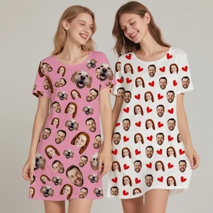 Custom Face Pajama Dress: Personalized Women&#39;s Nightgown