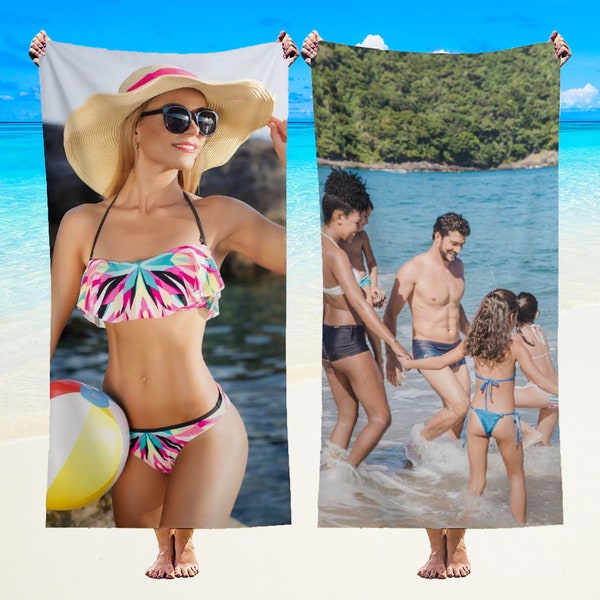 Beach Towel  with Storage Bag, Your Picture on Beach Towel,Custom Photo Bath Towel,Custom Pool Towel, Beach Towel With Picture,Vacation Gift