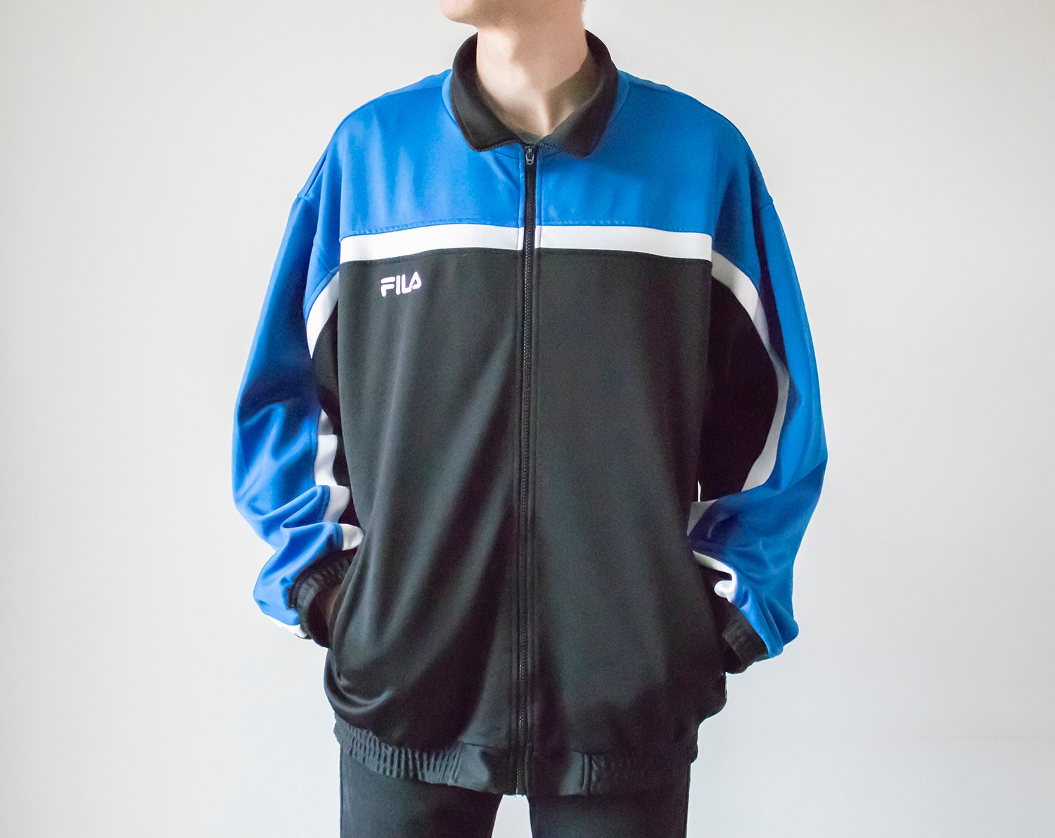 Vintage 90s Fila Black/blue Colour Block Track Jacket / Sports - Etsy