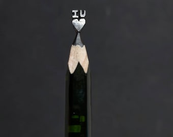 I LOVE YOU carved on a pencil tip. Unique gift