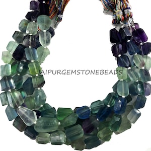 AAA Quality 8 Inch Strand Natural Fluorite Faceted Nuggets Shape Gemstone Beads Multi Fluorite Tumble Beads Jewelry Making Crafts