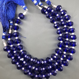 8&quot; Strand Hydro Blue Quartz Faceted Rondelle Shape Gemstone Beads Necklace Jewelry Making Crafts