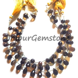 Smoky Quartz Briolette Beads: Faceted Brown Gemstone Drops for Jewelry Making