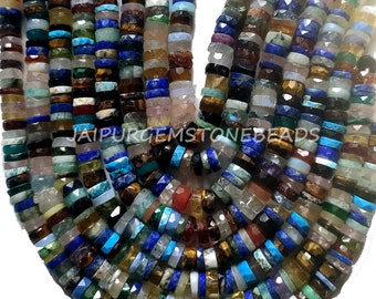 Perline da discoteca naturali da 8 pollici, perline sfaccettate a forma di pneumatico Heishi, perline di pietre preziose da 4-6 mm, creazione di gioielli artigianali