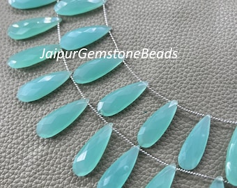 Filo di perle di calcedonio acquamarina a forma di pera: pietre preziose sfaccettate, 20 cm