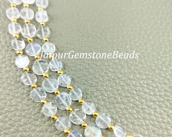 Rainbow Moonstone Heishi Beads: Flashy Gemstone Tyre Beads 8"