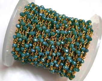 Green Agate Rosary Chain: Gold Plated Wire Beads (3-3.50mm)