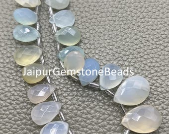 Natural Aqua Chalcedony Pear Beads: Faceted Gemstone Strand, 8 Inches Semi Precious Stone