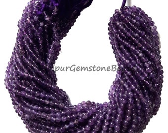 10" Natural African Amethyst Smooth Round Balls Shape Gemstone Beads 4-5 mm Loose Handmade Beads For Jewelry Making Crafts
