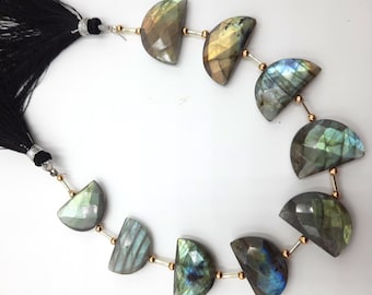 Faceted D-Shape Labradorite Gemstone Beads: Blue/Golden Fire, AAA Quality