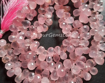 Pink Rose Quartz Faceted Briolette Drops: Gemstone Beads for Jewelry Making