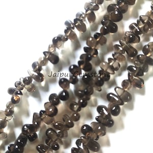 Smoky Quartz Gemstone Beads: Natural Brown Smooth Drops, 8 Inch Strand