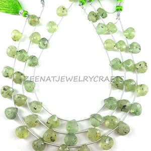Moss Prehnite Heart Briolette Strand: Faceted Gemstone Beads 8-9mm
