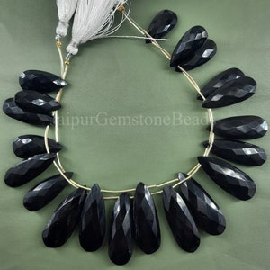 Natural Black Onyx Briolette Pear Shape Gemstone Beads 8 Inch Strand Onyx Faceted Teardrop Beads Jewelry Making Crafts