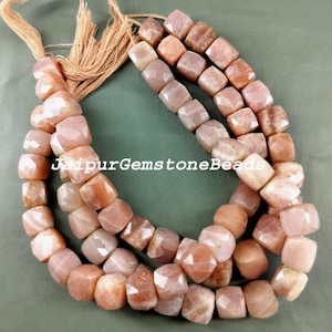 8&quot; Strand Natural Peach Moonstone 3D Cube Box Shape Moonstone Faceted Box Gemstone Beads Moonstone Jewelry Making Beads Moonstone Briolette