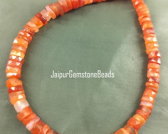 8 Inch Orange Carnelian Heishi Beads: Faceted Gemstone Tyre Shape