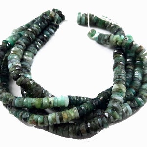 8" Natural Green Emerald Faceted Heishi Tyre Shape Gemstone Beads Loose Handmade Beads Jewelry Making Crafts