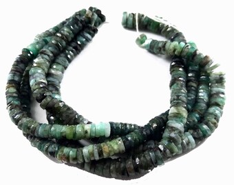 Green Emerald Faceted Heishi Beads: Natural Gemstone Jewelry Making