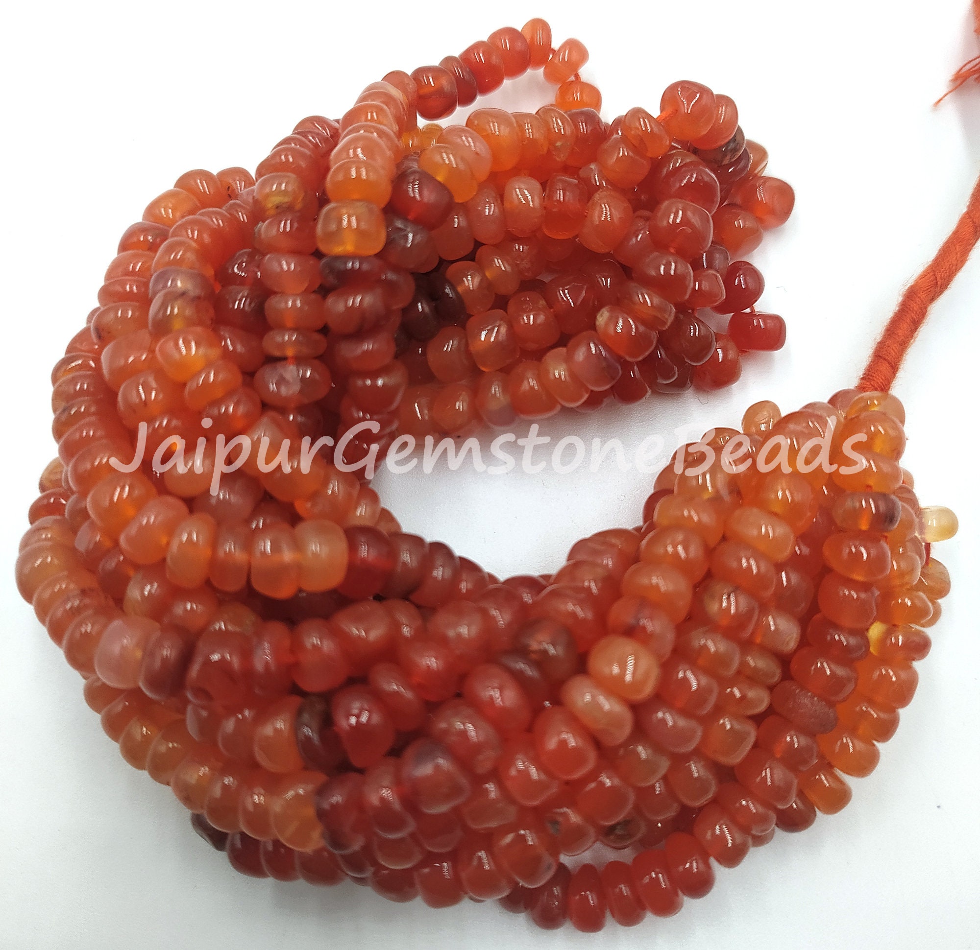 Orange Carnelian Rondelle Beads: 8" Strand, Smooth Gemstone Jewelry Making