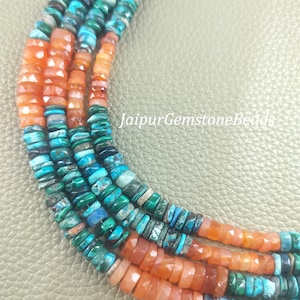 Tibetan Turquoise & Carnelian Heishi Beads: Faceted Gemstone Jewelry Making 8" Strand
