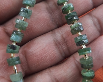 Emerald Heishi Beads: 8" Faceted Green Gemstone Jewelry Making