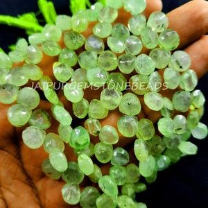Green Prehnite Gemstone Beads: Faceted Heart Briolette, 8&quot; Strand