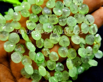 Green Prehnite Gemstone Beads: Faceted Heart Briolette, 8" Strand