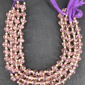 Pink Amethyst Edelstein Perlen: 8 &quot;&quot;geschnitzter Wassermelonen Rondellstrang.&quot;