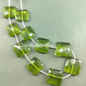 8 "Perlen Strang, Grün Peridot facettierte Edelstein Perlen, quadratische Form Edelstein lose Perlen, T gebohrte Kissen Perlen für Schmuckherstellung Handwerk