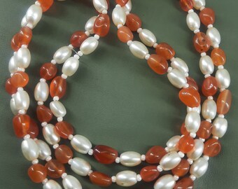 16" Orange Carnelian & Pearl Nugget Necklace