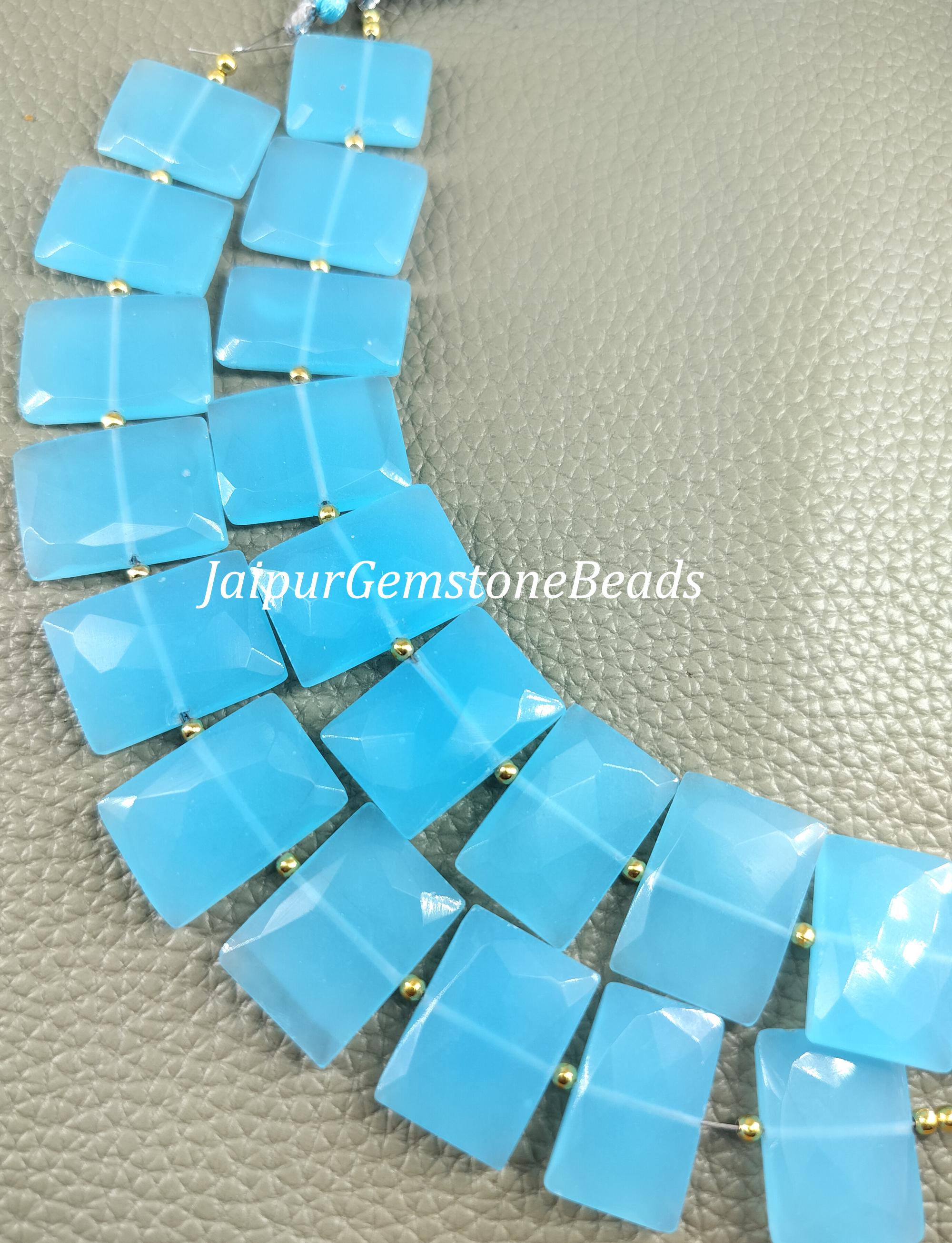 AAA Blue Chalcedony Gemstone Beads: Faceted Rectangle, 8" Strand