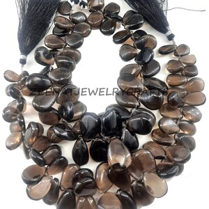 Natural Brown Smoky Quartz Smooth Plain Pear Shape Gemstone Beads