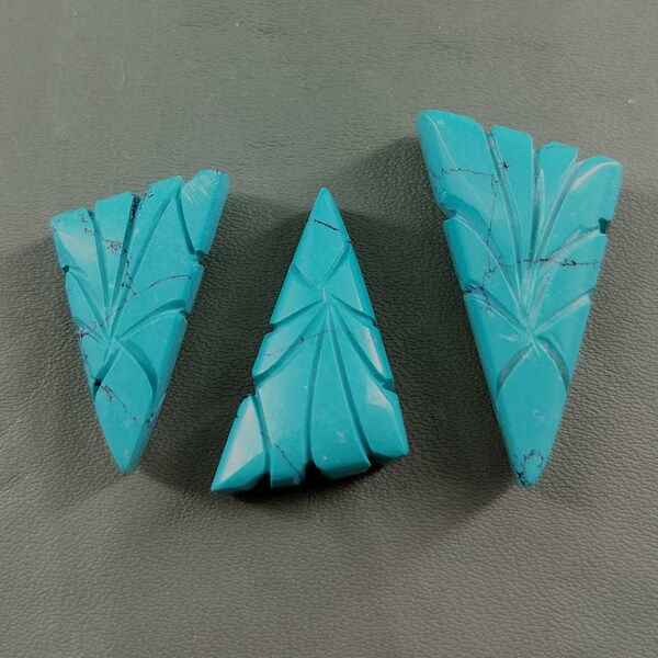 Carving Triangle Shape Carved Howlite Turquoise Loose Gemstone Turquoise Cabochons