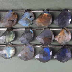 8 Inch Faceted Labradorite Beads: Black Rainbow Briolette, Handmade Gemstone
